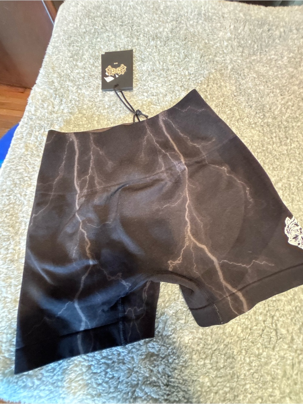 Darc Sport Tonal Black Lightning-Print Bike Shorts Size S